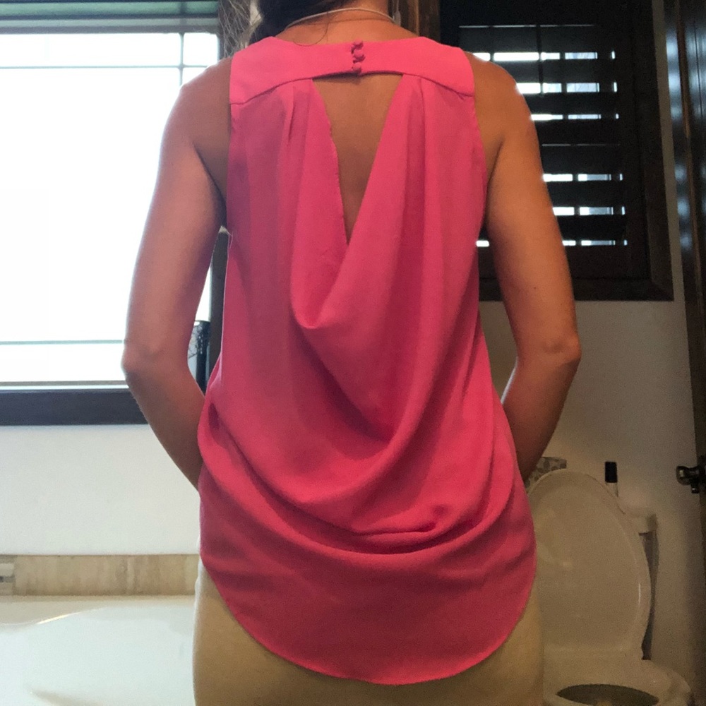 Hot Pink Draped Back Sleeveless Blouse